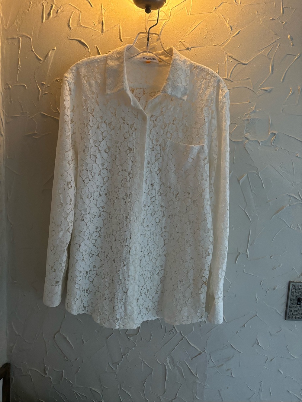 Calvin Klein White Lace Button-Down Shirt